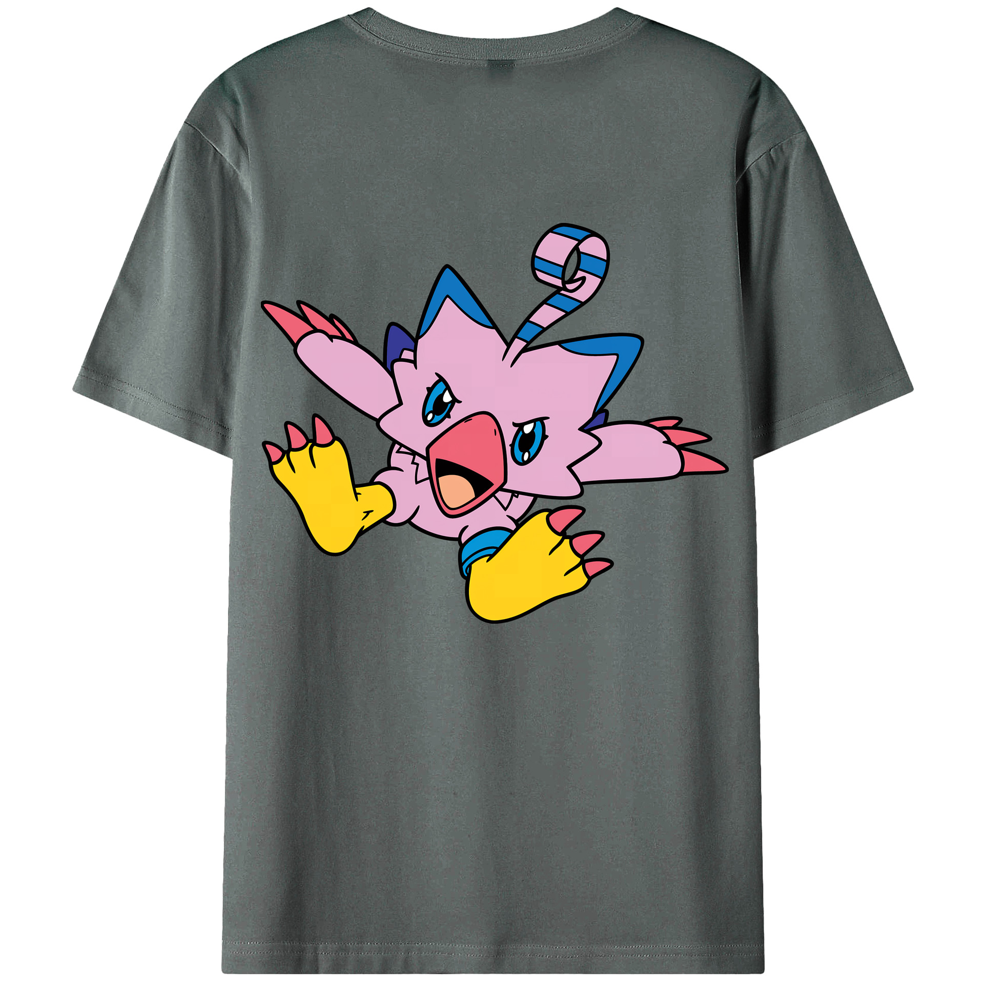 （画像用） Digimon デジタルモンスター/デジモン 綿100％ メンズ半袖Tシャツ（バックプリント） 通気性